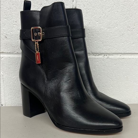 Coach Shoes - Coach sz6 black Olivia bootie boot leather high heel sexy  w/hang tag side zip